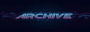 A vibrant futuristic banner with glowing 'Archive' text on a dark tech background, featuring streaming waves and neon light effects. Perfect for an IPTV blog archive page.